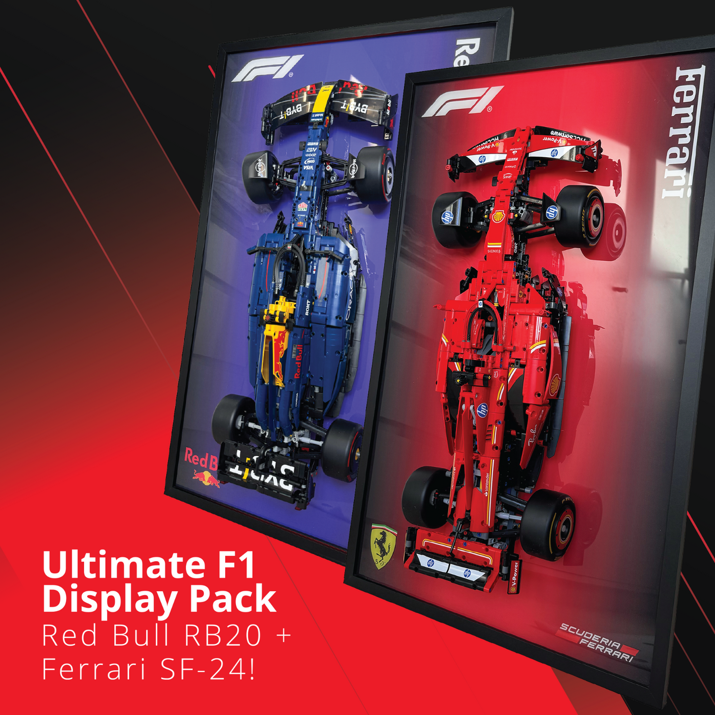 Premium Acrylic Wall Display PACK 2 IN 1 for LEGO® Red Bull + Ferrari SF-24 F1
